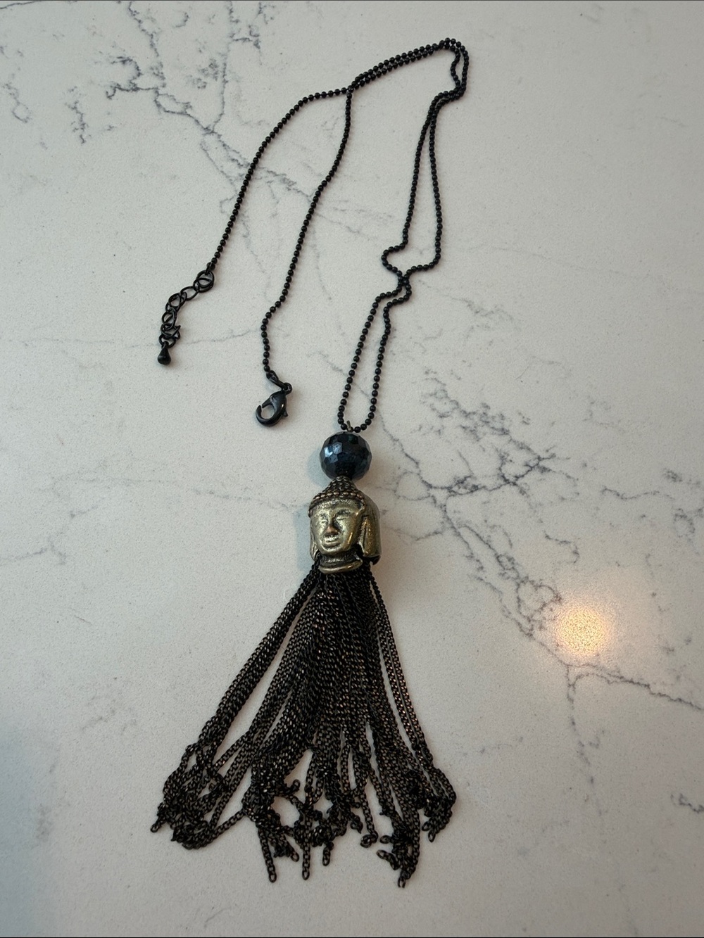 Buddha Tassel Pendant Necklace - Black and Gold